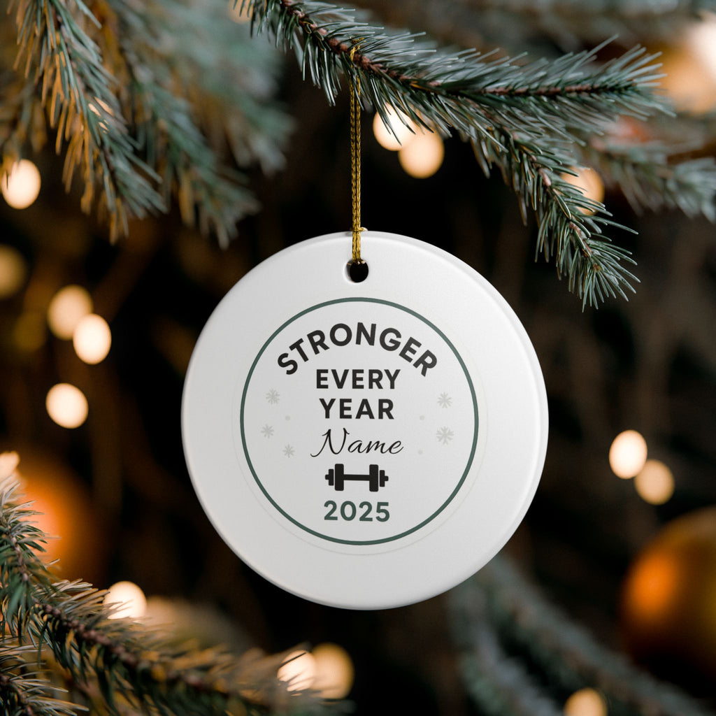 Personalized Fitness Christmas Ornament - "Stronger Every Year" 2025