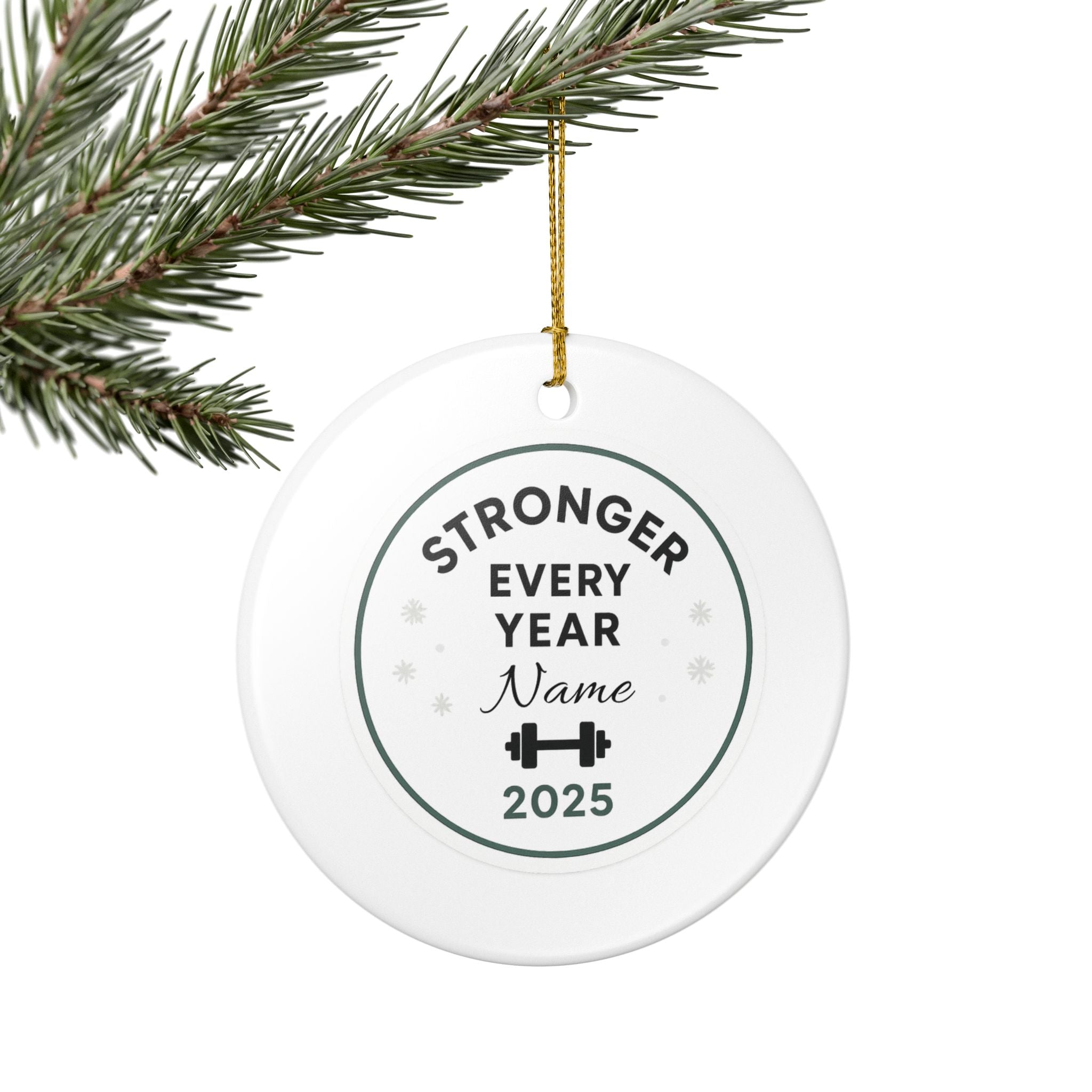Personalized Fitness Christmas Ornament - "Stronger Every Year" 2025